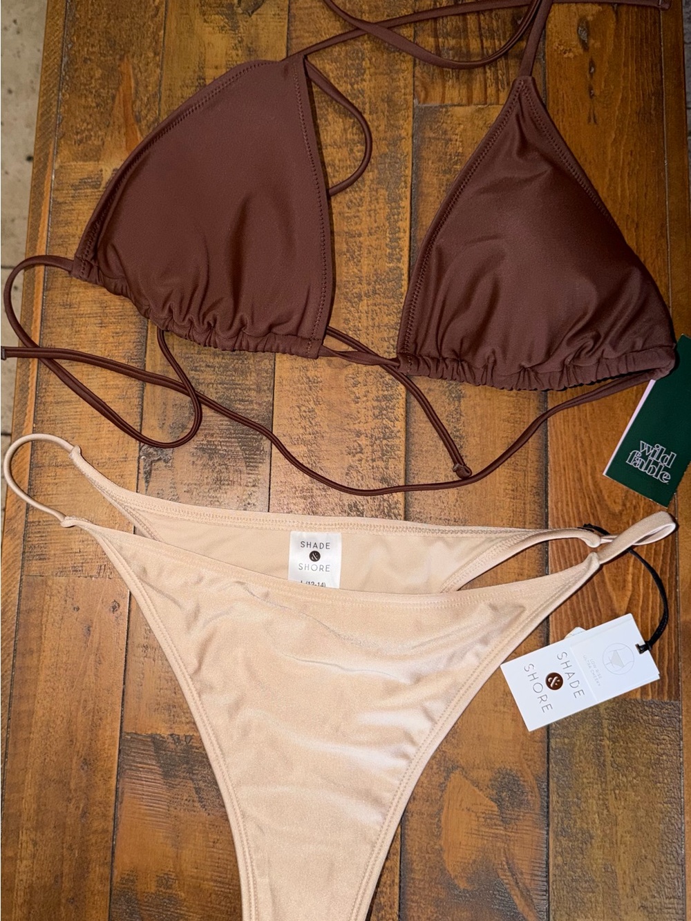 Shade & Shore Two-Piece Triangle Bikini Set in Brown and Nude